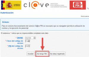 Solicitude de cl@ve PIN.