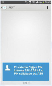 Mensaje SMS con cl@ve PIN.